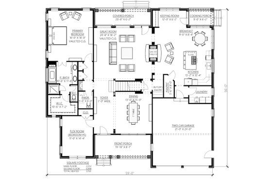 Floor Plan - Main Floor for Craftsman House Plan #1094-3 - 4 bed, 3.5 bath