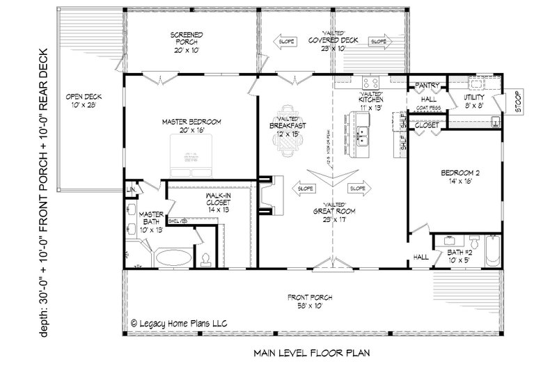 House Design - Floor Plan - Main Floor for Southern House Plan #932-820 - 2 bed, 2 bath