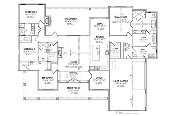 Floor Plan - Main Floor for Farmhouse House Plan #1096-49 - 4 bed, 4.5 bath