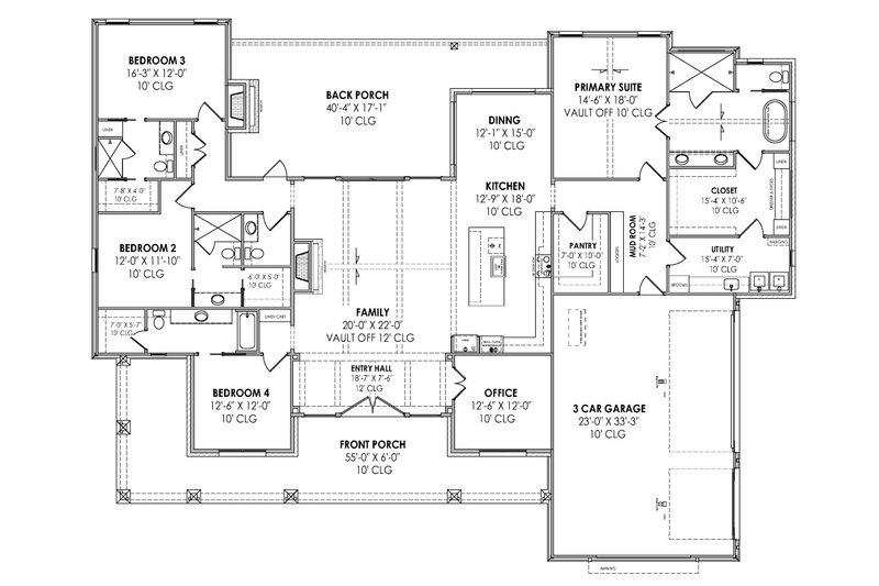 House Plan Design - Floor Plan - Main Floor for Farmhouse House Plan #1096-49 - 4 bed, 4.5 bath