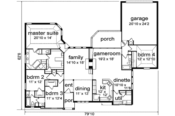 Floor Plan - Main Floor for Traditional House Plan #84-181 - 4 bed, 3 bath