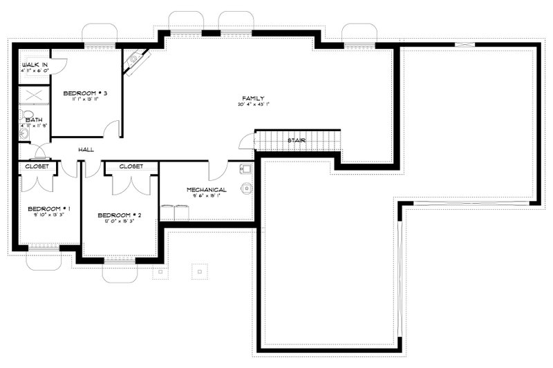 House Design - Floor Plan - Lower Floor for Ranch House Plan #1060-289 - 3 bed, 2 bath