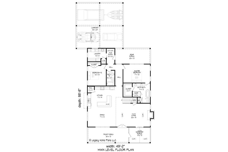 Architectural House Design - Floor Plan - Main Floor for Farmhouse House Plan #932-710 - 4 bed, 3 bath
