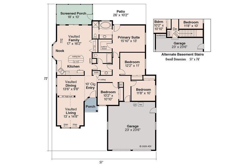 Home Plan - Floor Plan - Main Floor for Mediterranean House Plan #124-250 - 4 bed, 2 bath