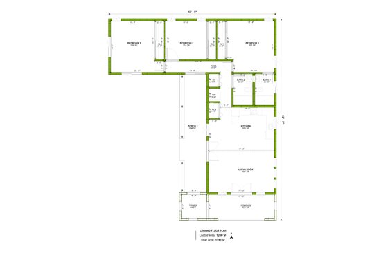Floor Plan - Main Floor for Adobe / Southwestern House Plan #1106-107 - 3 bed, 2 bath