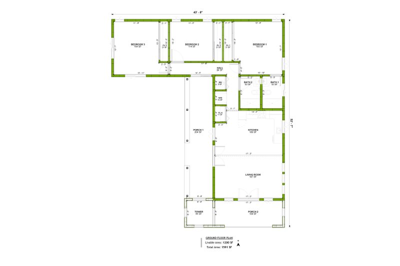Dream House Plan - Floor Plan - Main Floor for Adobe / Southwestern House Plan #1106-107 - 3 bed, 2 bath
