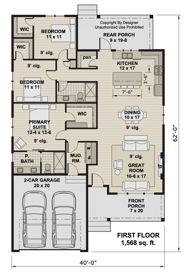 Architectural House Design - Farmhouse Floor Plan - Main Floor Plan #51-1398