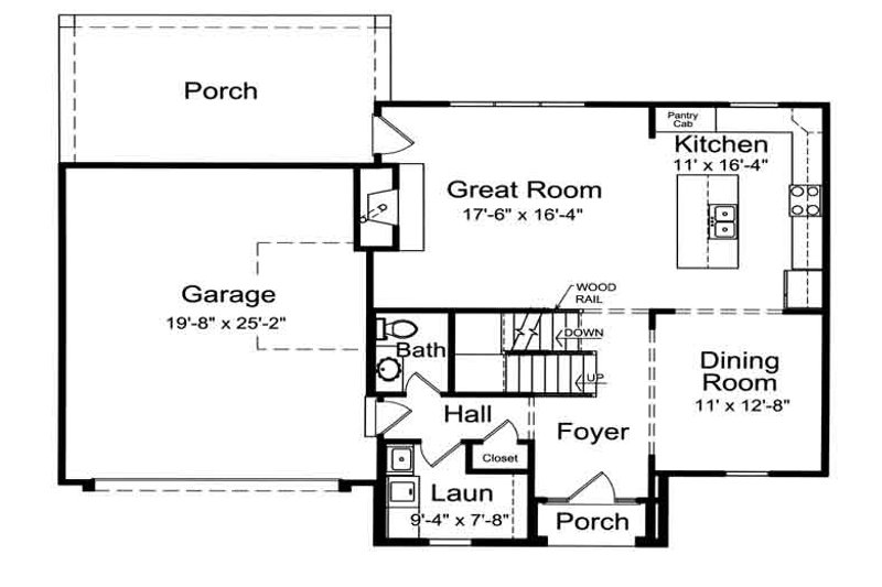 House Blueprint - Floor Plan - Main Floor for Traditional House Plan #46-474 - 4 bed, 2.5 bath