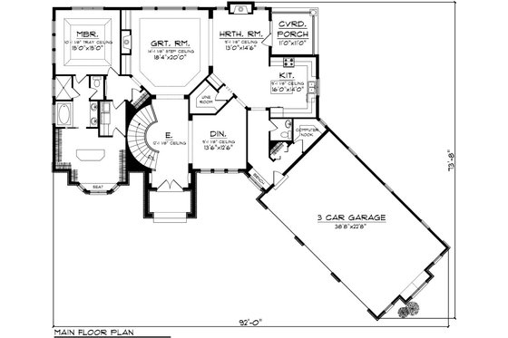 Floor Plan - Main Floor for Traditional House Plan #70-1091 - 4 bed, 3.5 bath