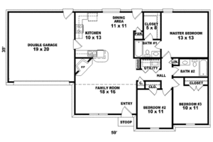 Floor Plan - Main Floor for Ranch House Plan #81-1396 - 3 bed, 2 bath