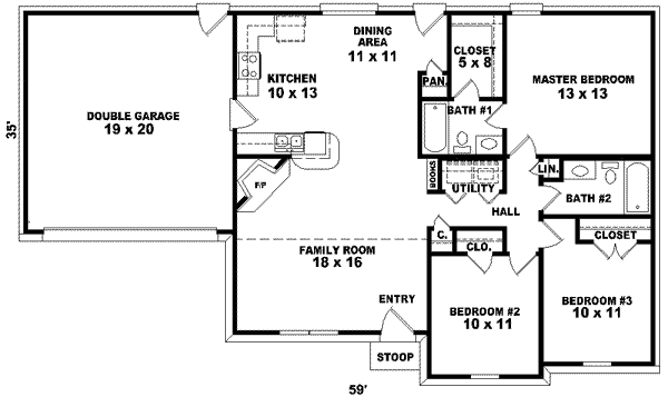 Ranch Floor Plan - Main Floor Plan #81-1396