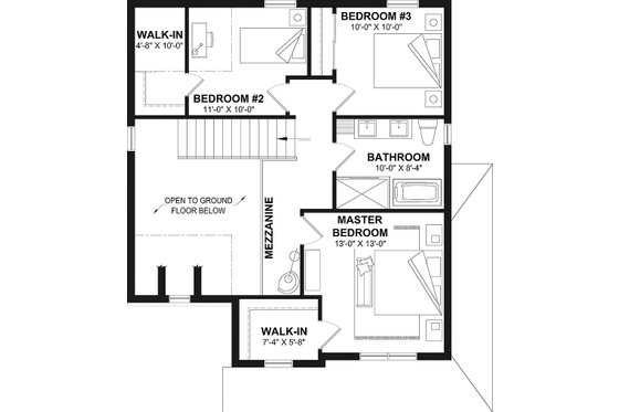 Floor Plan - Upper Floor for European House Plan #23-281 - 3 bed, 1.5 bath