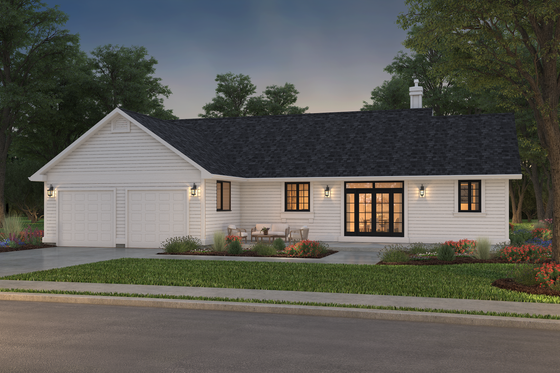 Exterior - Rear Elevation 3 for Ranch House Plan #427-9 - 3 bed, 3 bath