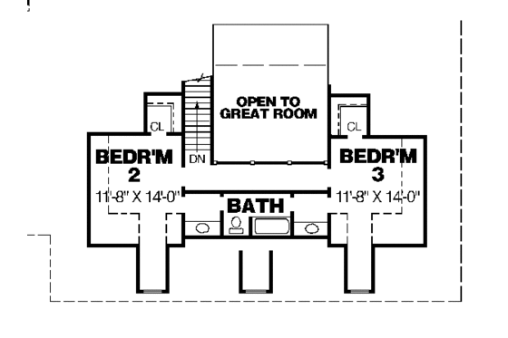 Floor Plan - Upper Floor for Traditional House Plan #34-146 - 3 bed, 2.5 bath