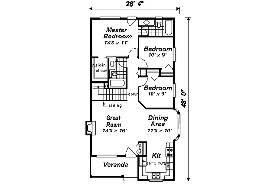 Floor Plan - Main Floor for Cottage House Plan #18-1038 - 3 bed, 2 bath