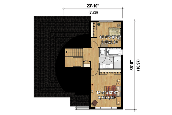 Floor Plan - Upper Floor 1 for Contemporary House Plan #25-4296 - 2 bed, 1 bath