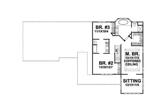 Floor Plan - Upper Floor for Contemporary House Plan #50-257 - 3 bed, 2.5 bath