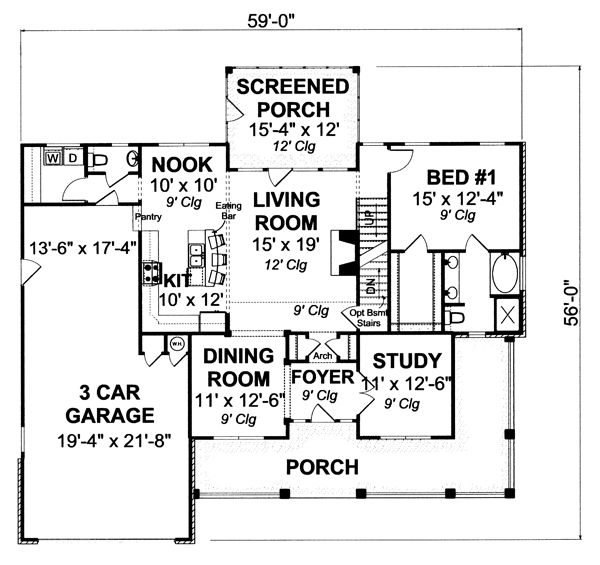 Architectural House Design - Country Floor Plan - Main Floor Plan #513-2051