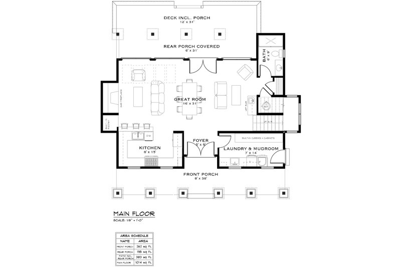 Home Plan - Floor Plan - Main Floor for Farmhouse House Plan #1101-14 - 3 bed, 3 bath