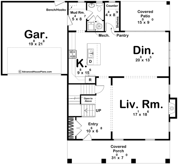 Architectural House Design - Colonial Floor Plan - Main Floor Plan #455-590