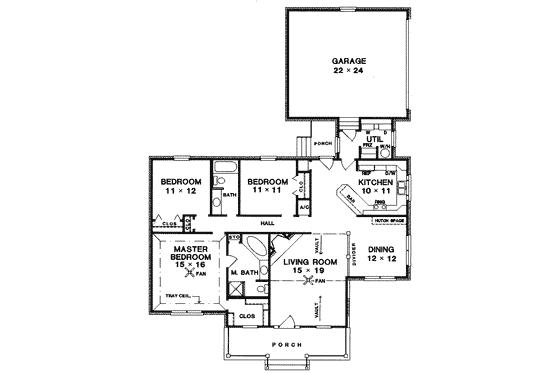 Floor Plan - Main Floor for European House Plan #14-124 - 3 bed, 2 bath