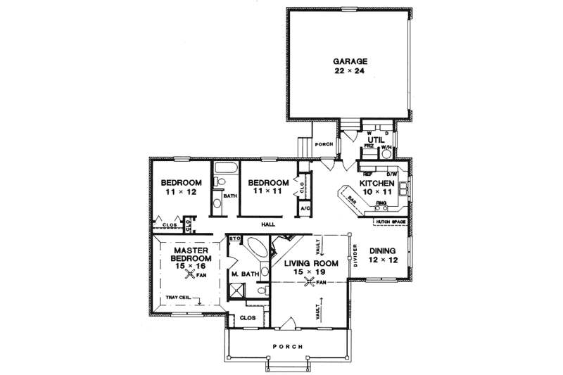 European Style House Plan - 3 Beds 2 Baths 1647 Sq/Ft Plan #14-124 ...