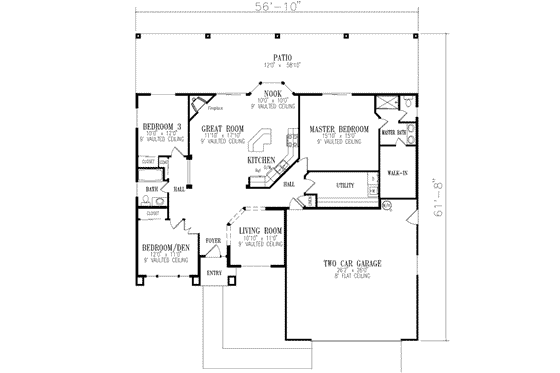 Floor Plan - Main Floor for Adobe / Southwestern House Plan #1-340 - 3 bed, 2 bath