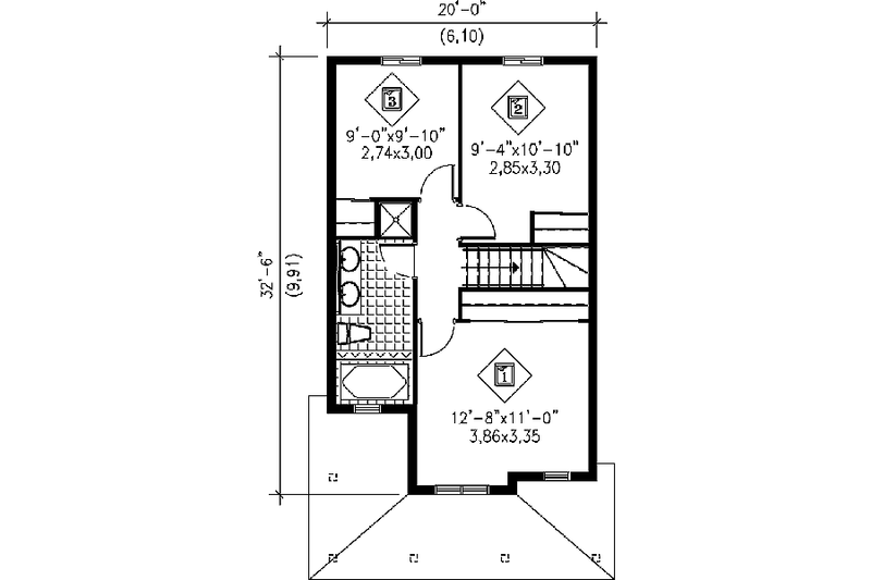 House Blueprint - Floor Plan - Upper Floor for Farmhouse House Plan #25-2063 - 3 bed, 1.5 bath