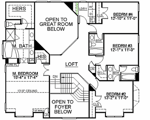 European Floor Plan - Upper Floor Plan #119-287