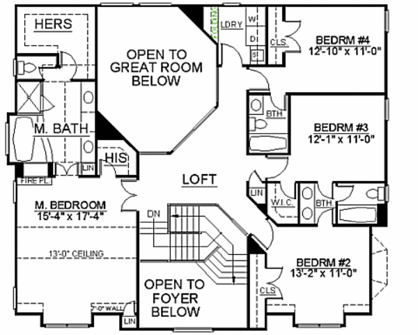 House Design - European Floor Plan - Upper Floor Plan #119-287