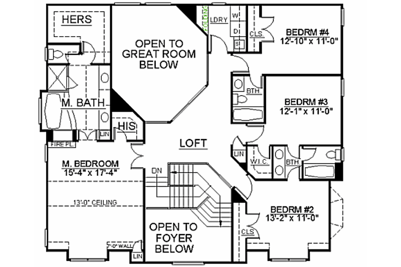 Dream House Plan - Floor Plan - Upper Floor for European House Plan #119-287 - 4 bed, 3.5 bath