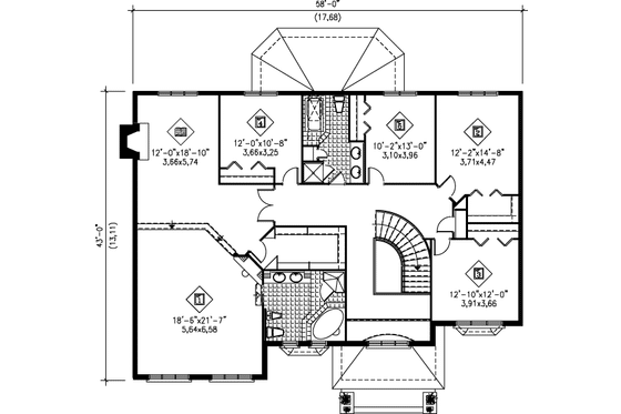 Floor Plan - Upper Floor for European House Plan #25-2078 - 5 bed, 2.5 bath