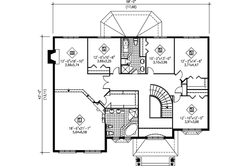 House Design - Floor Plan - Upper Floor for European House Plan #25-2078 - 5 bed, 2.5 bath