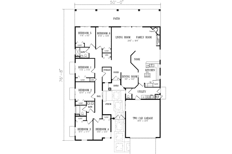 Architectural House Design - Floor Plan - Main Floor for Adobe / Southwestern House Plan #1-571 - 6 bed, 2.5 bath