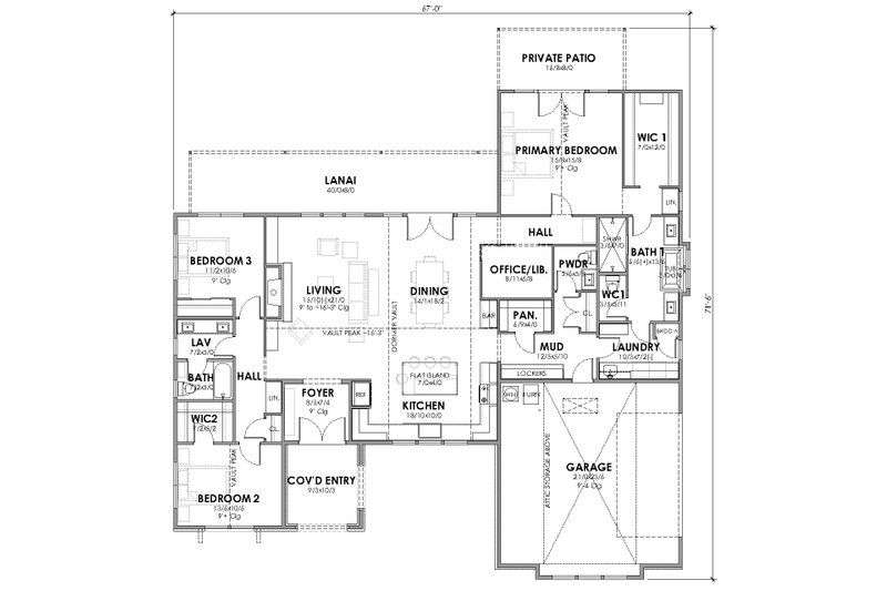 House Blueprint - Floor Plan - Main Floor for European House Plan #1105-17 - 3 bed, 2.5 bath