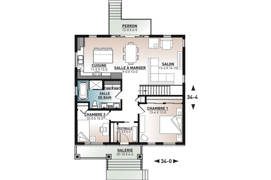 Floor Plan - Main Floor for Bungalow House Plan #23-2783 - 2 bed, 1 bath