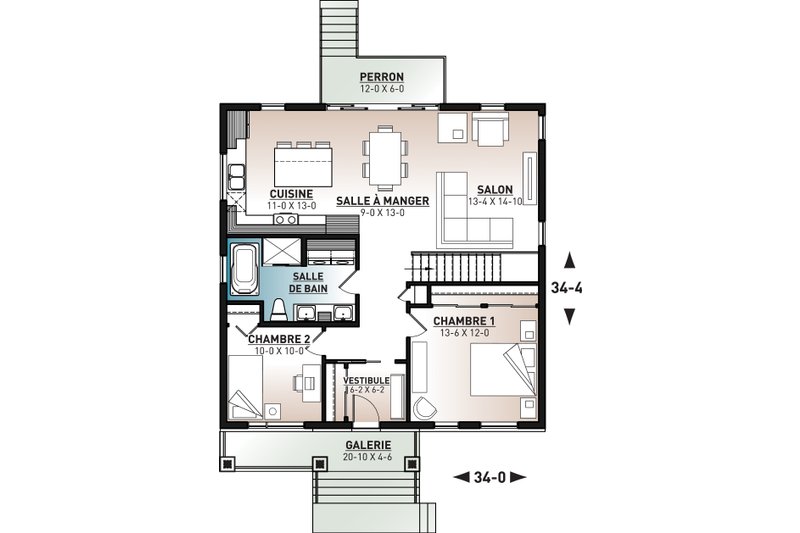 Dream House Plan - Floor Plan - Main Floor for Bungalow House Plan #23-2783 - 2 bed, 1 bath