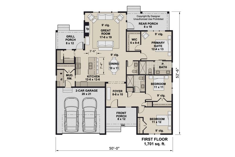 House Design - Floor Plan - Main Floor for Beach House Plan #51-1396 - 3 bed, 2.5 bath