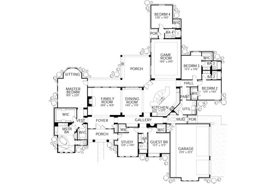 Floor Plan - Main Floor for Mediterranean House Plan #80-213 - 5 bed, 5 bath