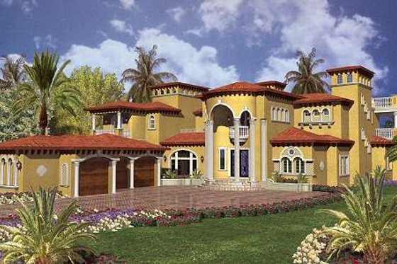 Exterior - Front Elevation for Mediterranean House Plan #420-198 - 5 bed, 8.5 bath