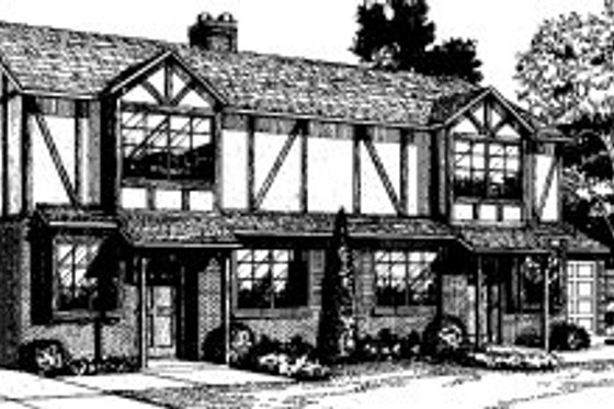 Exterior - Front Elevation for European House Plan #303-422 - 2 bed, 2 bath