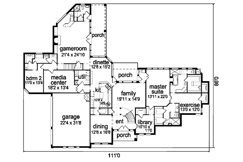 Home Plan - Floor Plan - Main Floor for European House Plan #84-435 - 4 bed, 6 bath