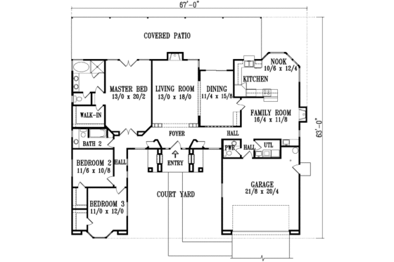 Floor Plan - Main Floor for Adobe / Southwestern House Plan #1-895 - 3 bed, 2.5 bath