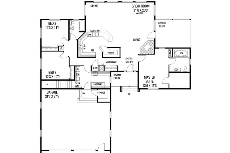 Home Plan - Floor Plan - Main Floor for Traditional House Plan #60-432 - 3 bed, 2 bath