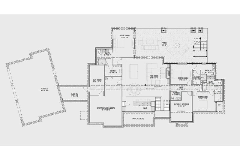 Home Plan - Floor Plan - Lower Floor for Tudor House Plan #1069-37 - 2 bed, 2.5 bath