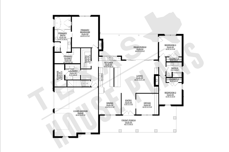 Architectural House Design - Floor Plan - Main Floor for Craftsman House Plan #1127-9 - 3 bed, 2 bath