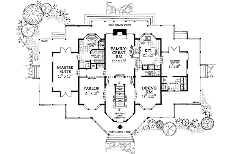 Home Plan - Floor Plan - Main Floor for Country House Plan #72-155 - 4 bed, 3.5 bath