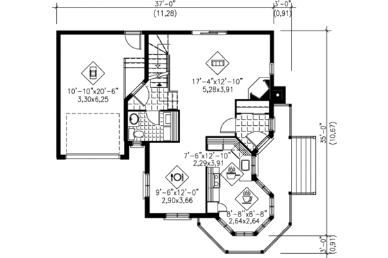 Floor Plan - Main Floor for Victorian House Plan #25-2106 - 2 bed, 1.5 bath