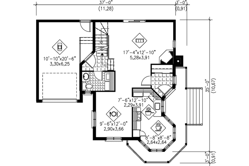 House Design - Floor Plan - Main Floor for Victorian House Plan #25-2106 - 2 bed, 1.5 bath