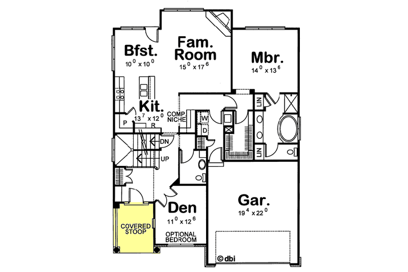 House Blueprint - Floor Plan - Main Floor for Bungalow House Plan #20-1230 - 3 bed, 2.5 bath